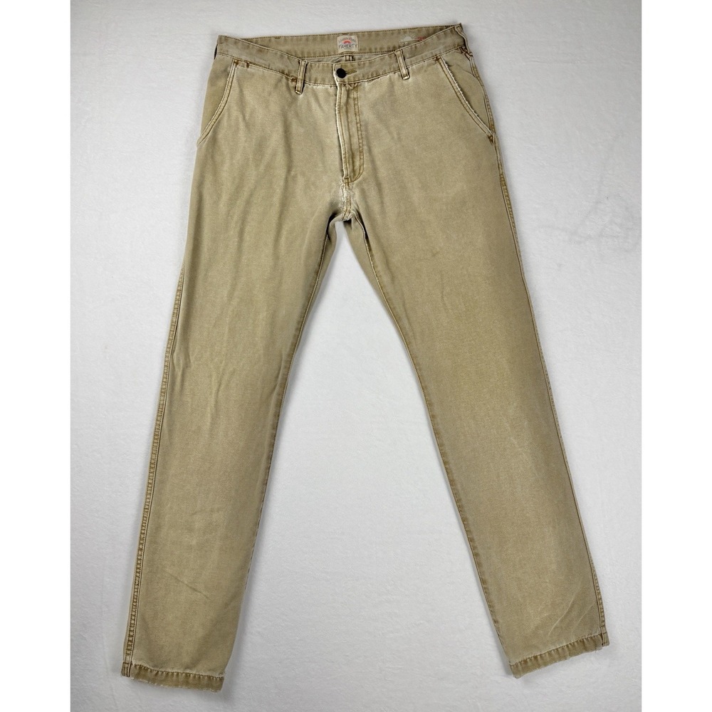 Faherty Brand Men's Khaki Chino‎ Pants Size 33 Distressed Straight Leg Casual